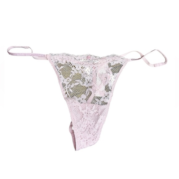 Victoria's Secret Twinkle Strap Lace V-String Panty Pink - Picture 3 of 6